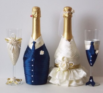 Украшение свадебного шампанского