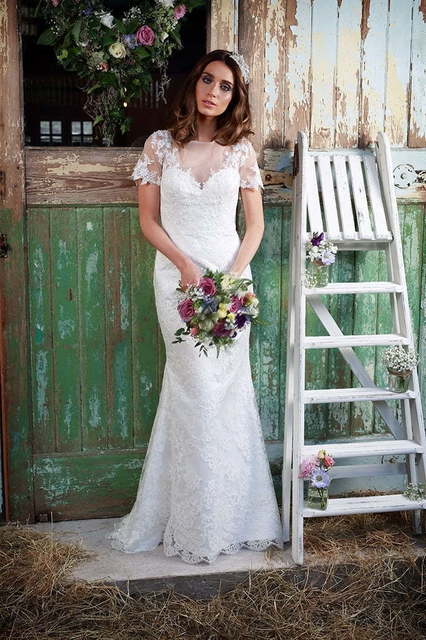 Свадебное платье годе с прозрачной спинкой 8789. Силуэт Рыбка. Цвет Белый / Молочный. Вид 1