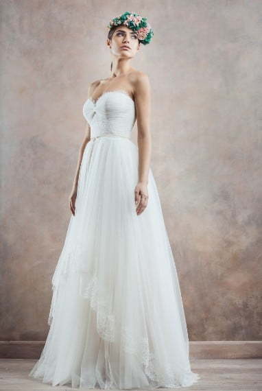 Легкое фатиновое платье с бюстье 8790. Силуэт А-силуэт. Цвет Белый / Молочный. Вид 1