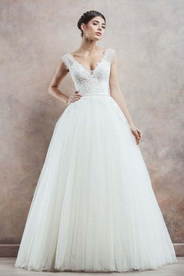 Пышное свадебное платье принцессы юбка пака 9775. Силуэт Пышное. Цвет Белый / Молочный. Вид 1