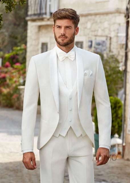 Тройка Белый мужской смокинг Brit Luis ADIMO от Дом изысканной мужской одежды Волшебная свадьба 1