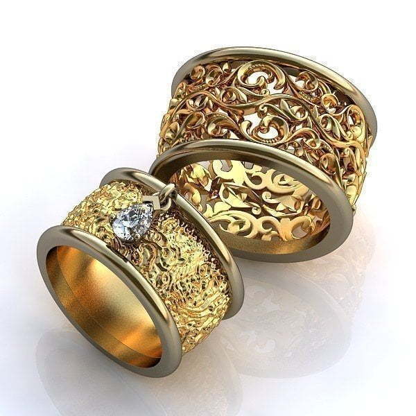 Широкие обручальные кольца из золота фото